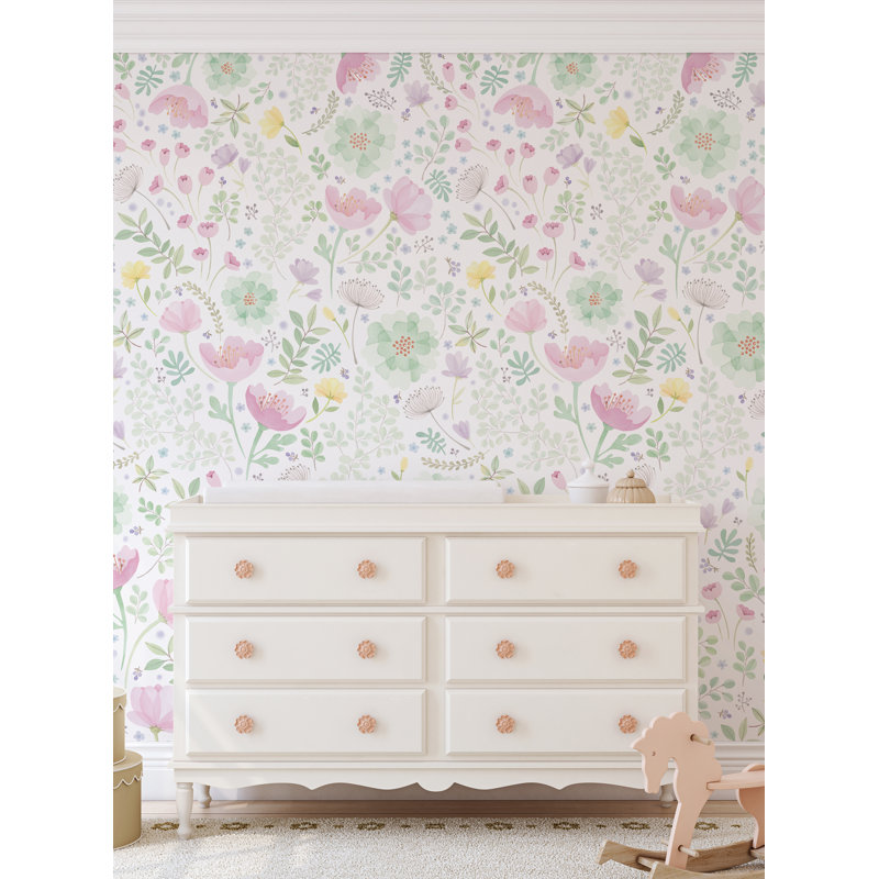 Panneau de papier peint texturé Lima Whimsy, L 96 po x l 48 po, Rose / vert