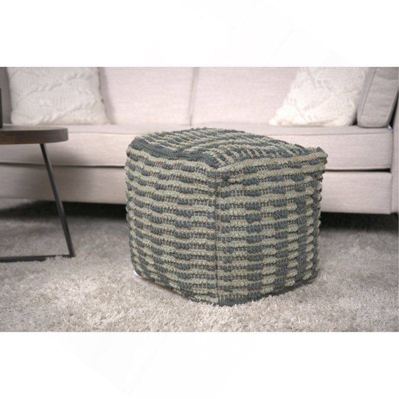 Walle Fabric Square Pouf, Blue And Teal