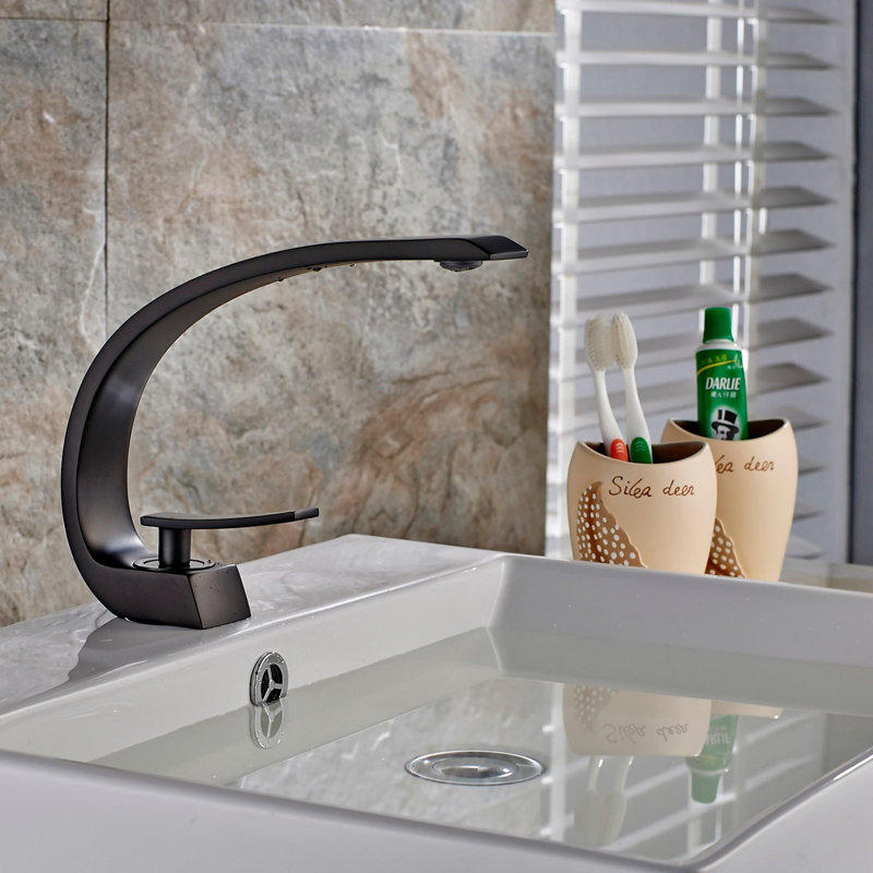 Single Handle Brass Bathroom Sink Faucet, Black
