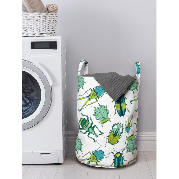 East Urban Home Ambesonne Entomology Laundry Bag, Colorful Detailed Beetles on A White Background, Hamper Basket with Handles Drawstring Closure for Laundromats, 13