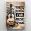 Guitare sur fond mélodique brun - «Where Words rat Music Speaks», impression sur toile tendue-1138425897