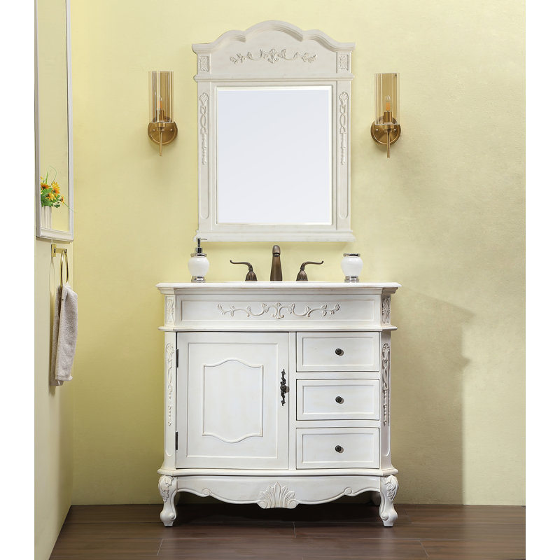 Meuble-lavabo simple 36 po Burnet, Blanc antique, Blanc pur