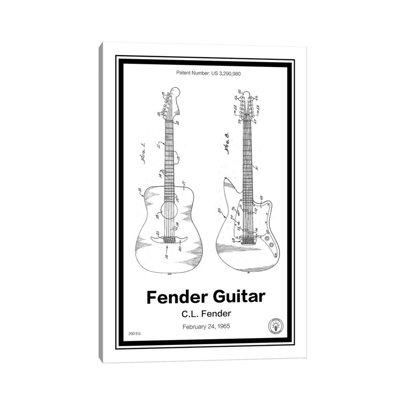 Fender Guitar by Retro Patents - Print on Canvas, Wrapped Canvas, 101.6 cm H x 66.04 cm W x 1.91 cm D
