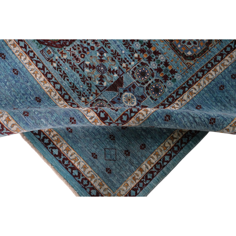 Hand Knotted Wool Area Rug in Turquoise