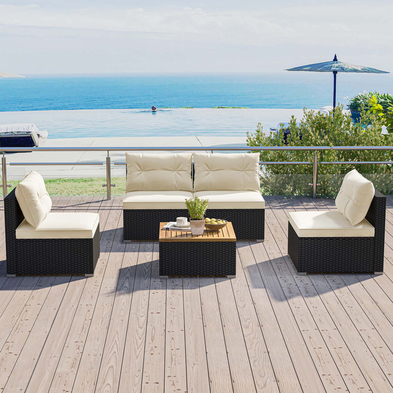 Bergetta 4 - Person Wood Patio Conversation Set with Cushions, Brown