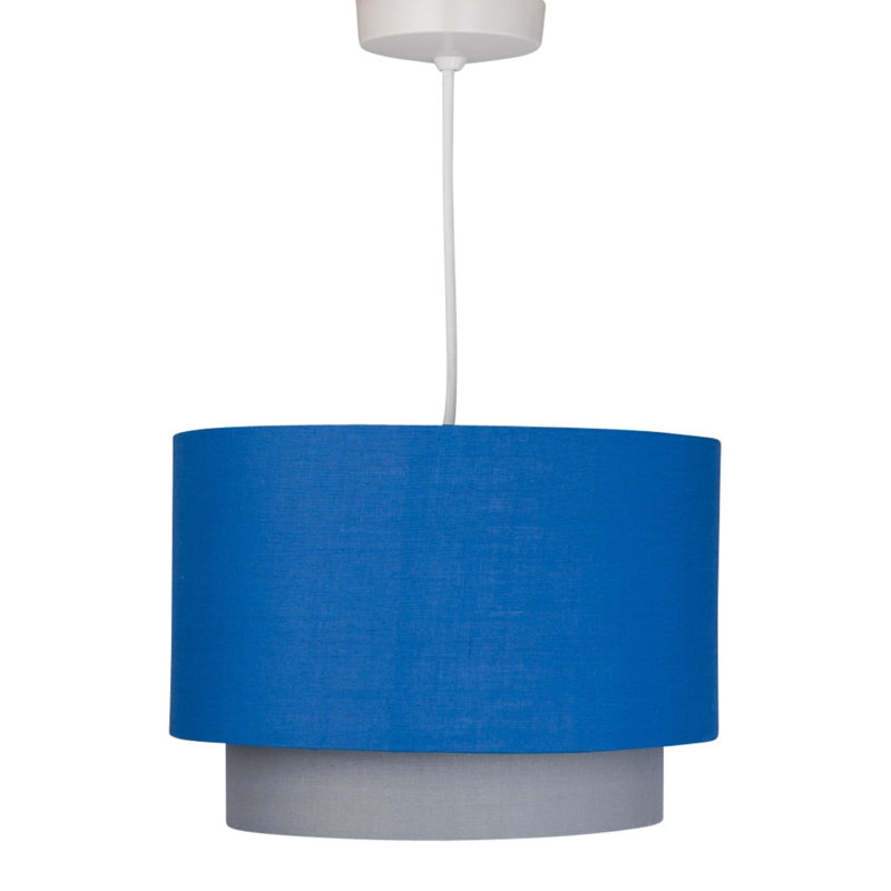 18cm H Cotton Drum Pendant Shade ( Uno ), Navy Blue & Grey