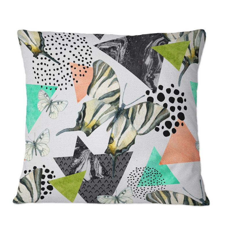 Turquoise noir et vert rétro géométrique - coussin décoratif imprimé à motifs, 16 po x 16 po