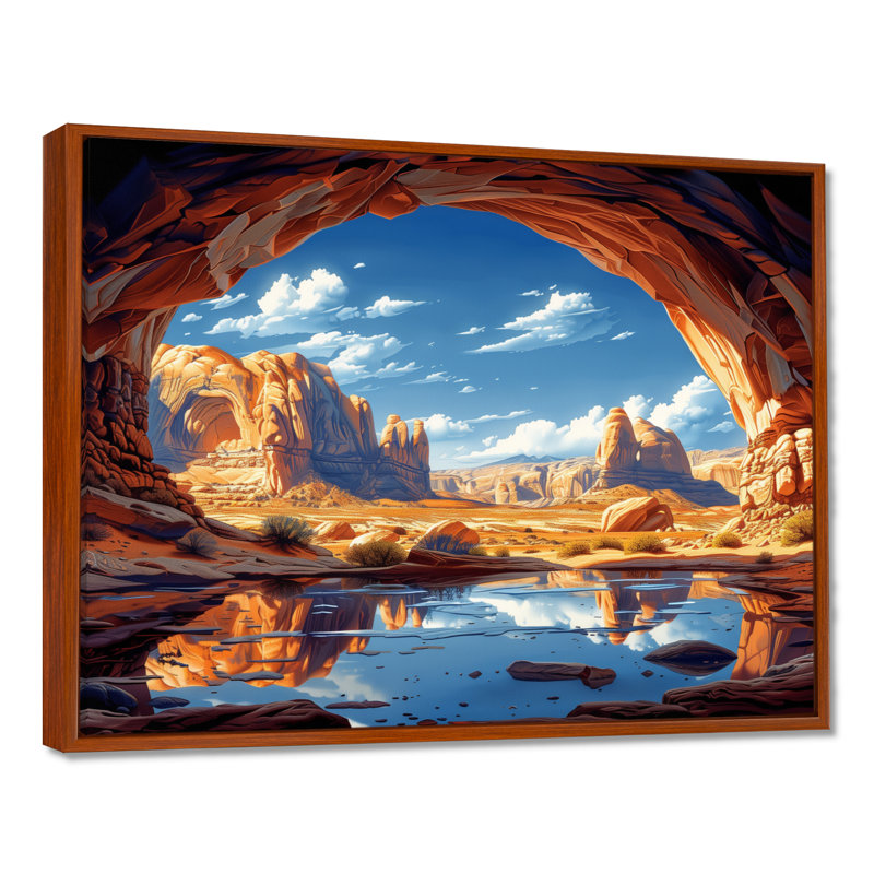 «Arches National Park Desert Caves Landscape II - Canyon», reproduction d'art, Toile avec cadre flottant brun