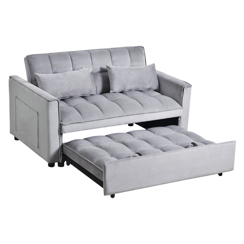 Ajustable, futon en velours pour petits espaces, 3 en 1, lit moderne gris, revêtement, 1 convertible