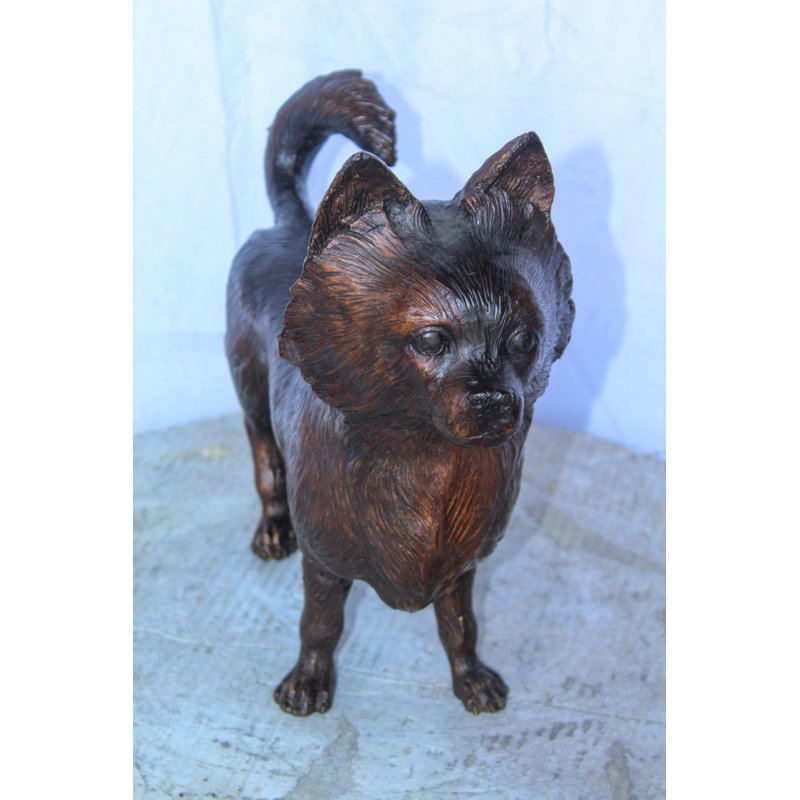 Statue de chien de Poméranie en bronze dans une pose gracieuse Nifao Collection 18 po x 6 po x H 14 po