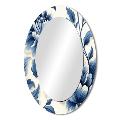 Blue Maritime Flower Damask Serenity - damask  Mirror, Gray Decorative Wall Mirror, Printed Metal Art