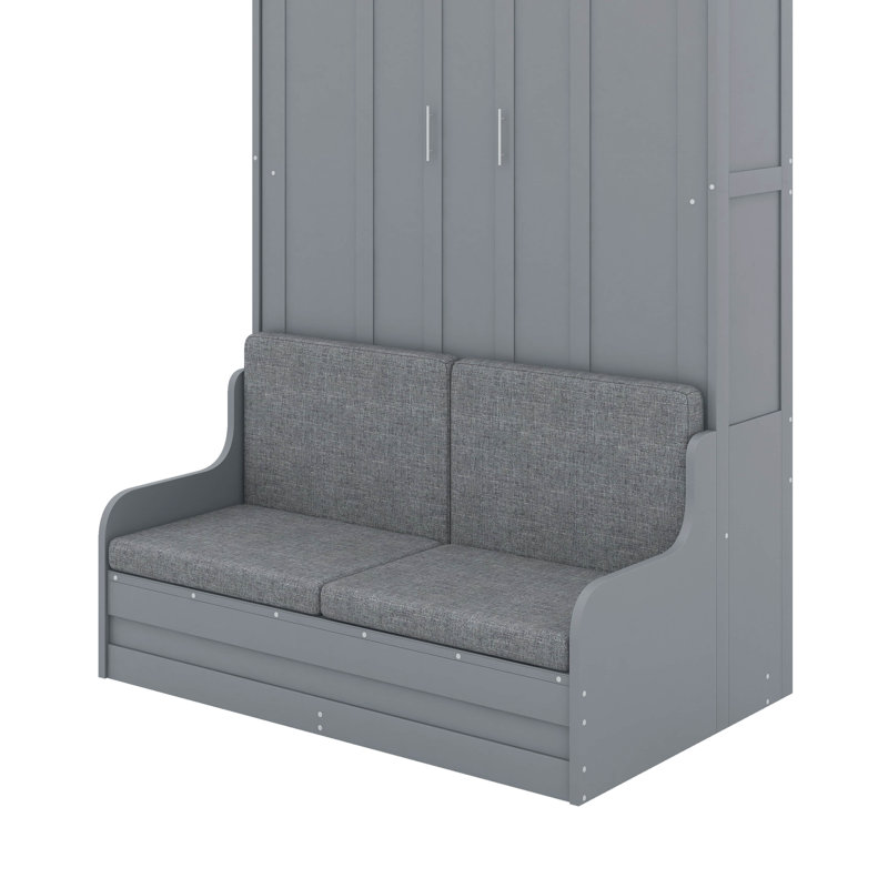 Grand lit escamotable mural avec coussin, Gris