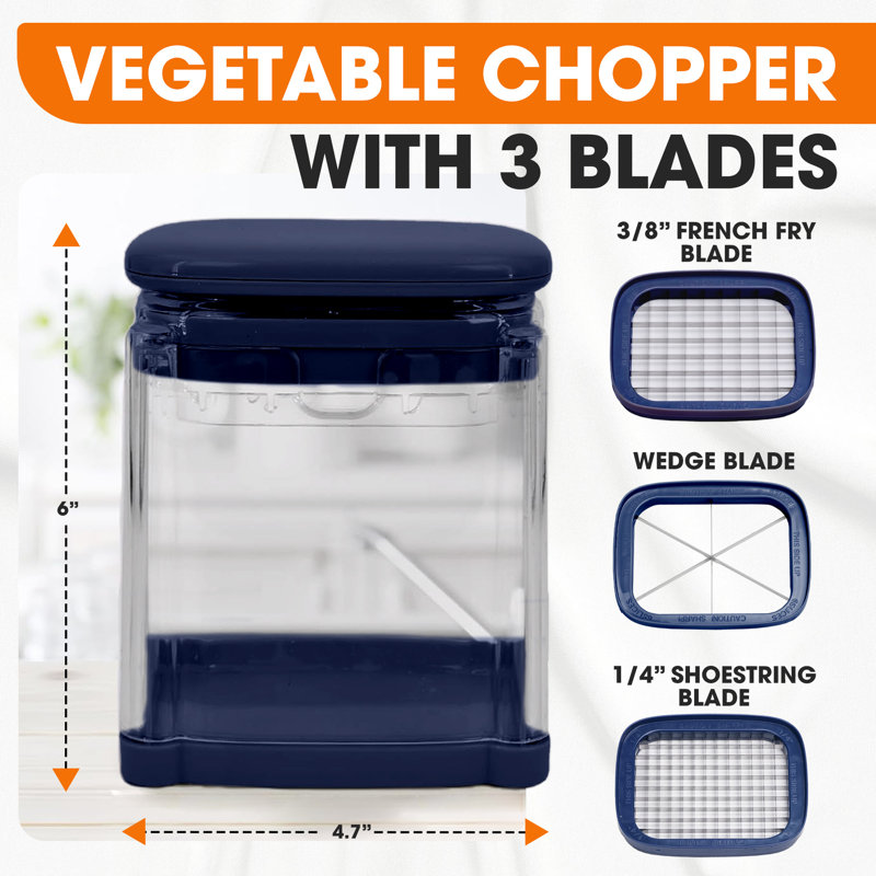 Cheer Collection Vegetable Chop Box with 3 Blades, Navy Blue