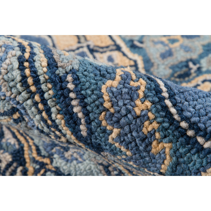 Tapis denim oriental en laine tissé à la main Lancaster, Rectangle 6 pi x 9 pi