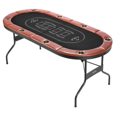 Table de poker pliable, table de jeu pliable pour 8 joueurs de 72 pouces avec rails rembourrés et porte-gobelets, tables de jeu portatives ovales avec pieds en feutre et en métal, pour jeu de Texas Hold'em et Blackjack