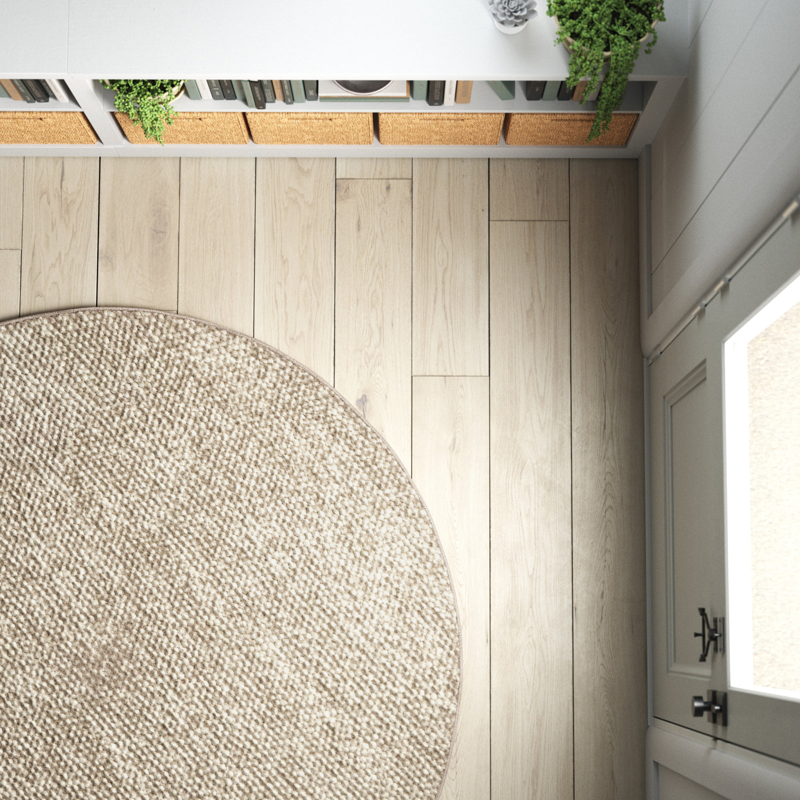 Elle Handmade Beige Rug, Round 6'