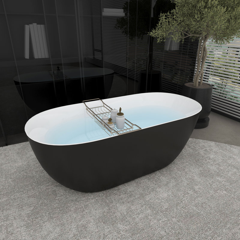 Free Standing Tub 51" x27.5" Deep Soaking Bath Tub Acrylic Freestanding Bathtub J25 Matte Black Tub