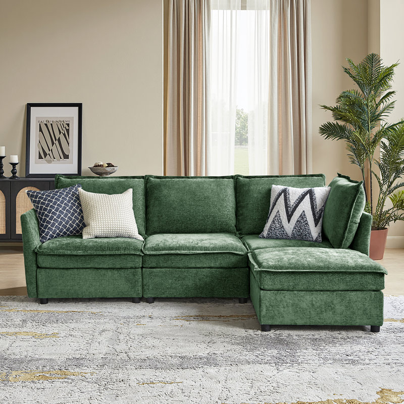 Cheltenham 97"W Modern Oversized Storage Sectional Sofa with Ottoman, Green 