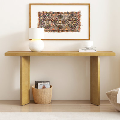 Élégante console avec placage de pin et pieds géométriques