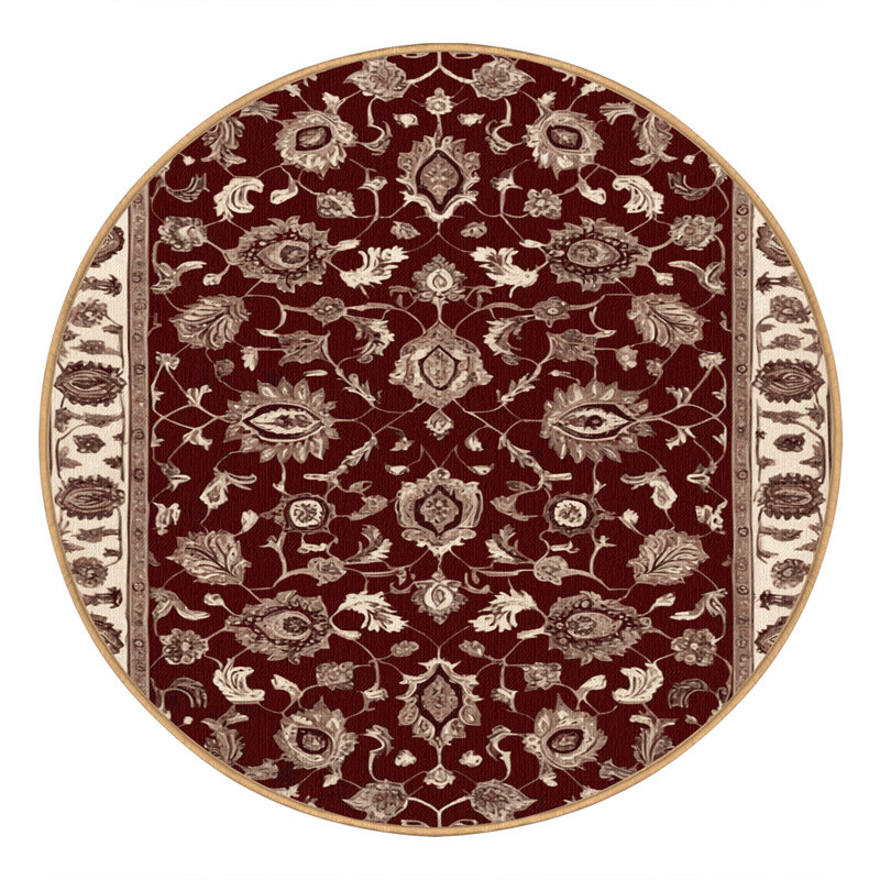 Tapis brun Tabriz lavable à la machine, Rond 6 pi