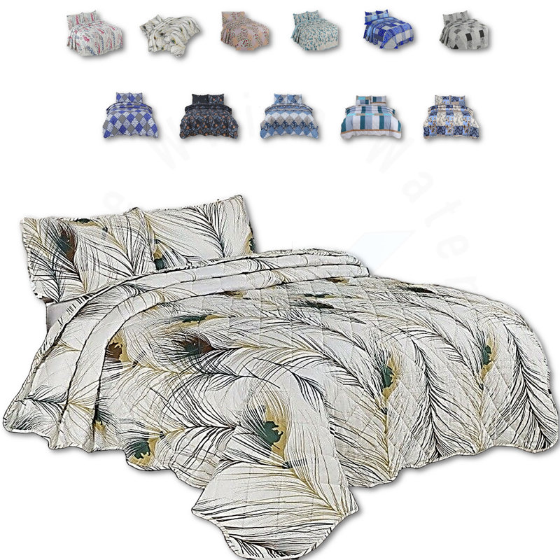 Cotton Blend Floral Bedspread with Pillowcases, King