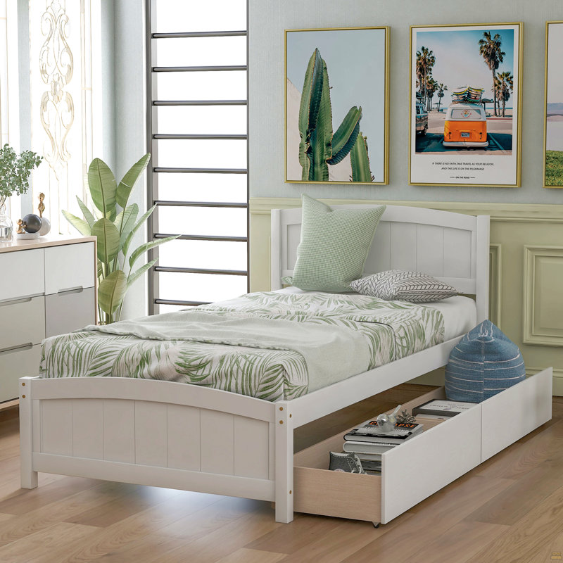 Lit plateforme simple avec deux tiroirs, Blanc
