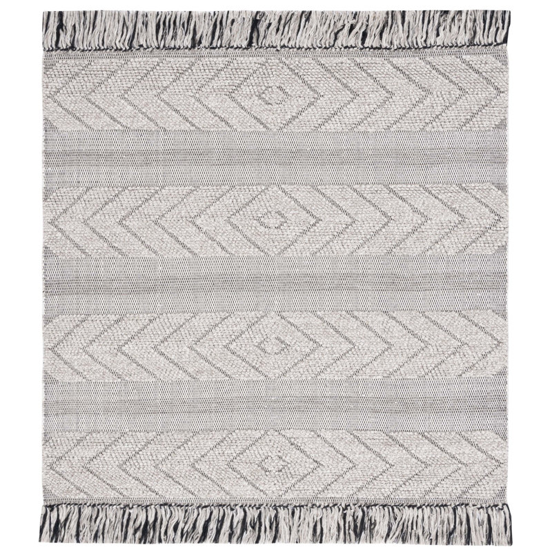 Ailiedh Vermont Flat Weave Wool/Cotton Striped Rug in Beige/Ivory, Square 6'