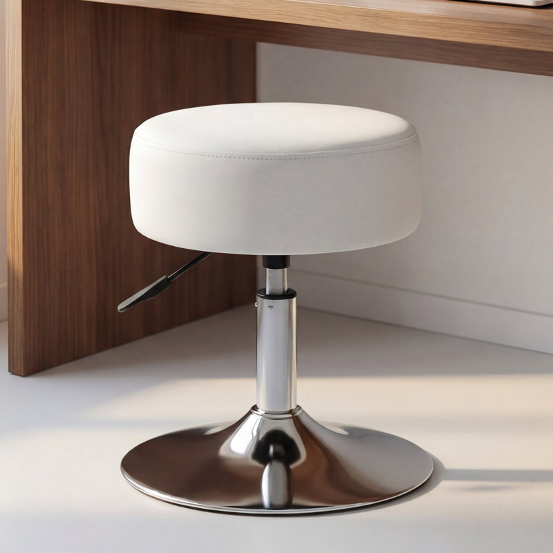 PVC Leather Upholstered Accent Stool, White