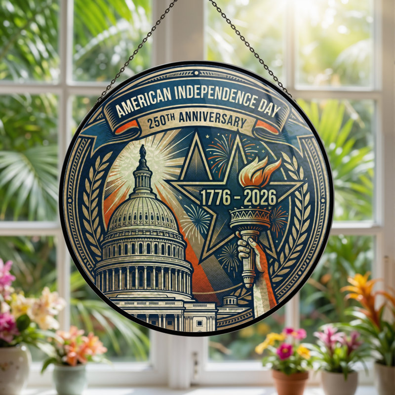 Panneau de fenêtre en verre pour décoration intérieure American Independance USA 250th Anniversary - H 12 po, H 12 po