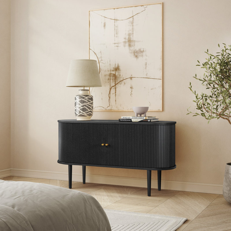 Buffet de 55 po avec portes et tablettes - armoire pour le salon, la chambre à coucher, le vestibule et la crédence de bureau. Buffet de cuisine, console multimédia moderne avec rangement (chêne noir)