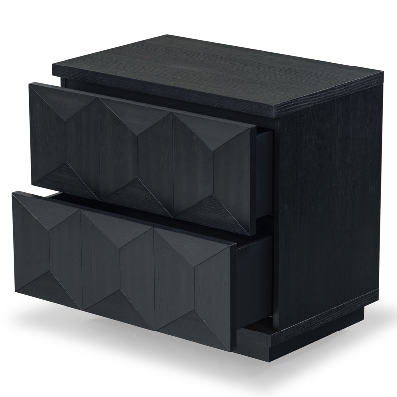 Deziree Wood 2 Drawer Nightstand, Black