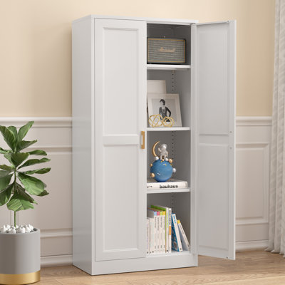 Kitchen Pantry Cabinet, 60 Inch Tall Pantry Storage Cabinet with Doors and Adjustable Shelves, Metal Storage Cabinet with Golden Handles for Dining, L by Inbox Zero