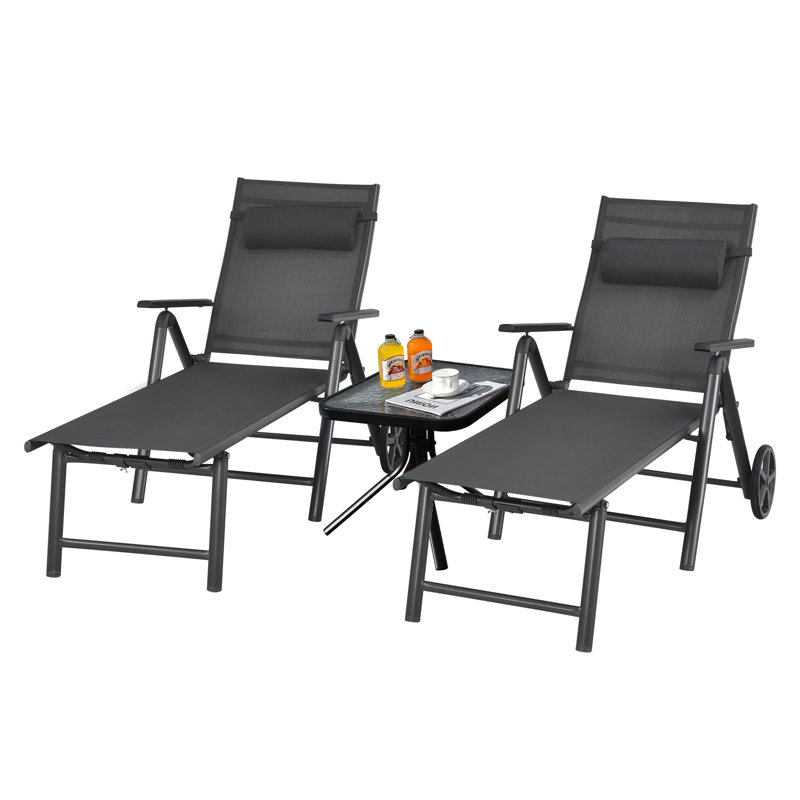Ensemble de chaises longues d'extérieur inclinables 58 po Tornillo, Noir