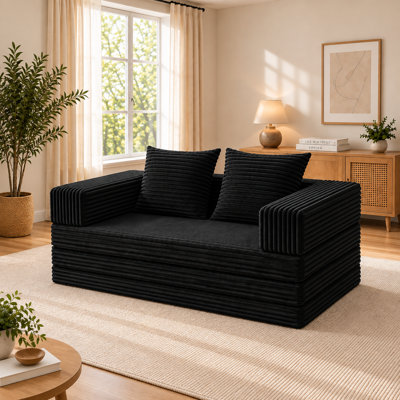 Canapé-lit convertible 78 po en velours côtelé 78 po beige avec matelas pliable avec accoudoirs et dossier amovibles pour le salon et la chambre à coucher