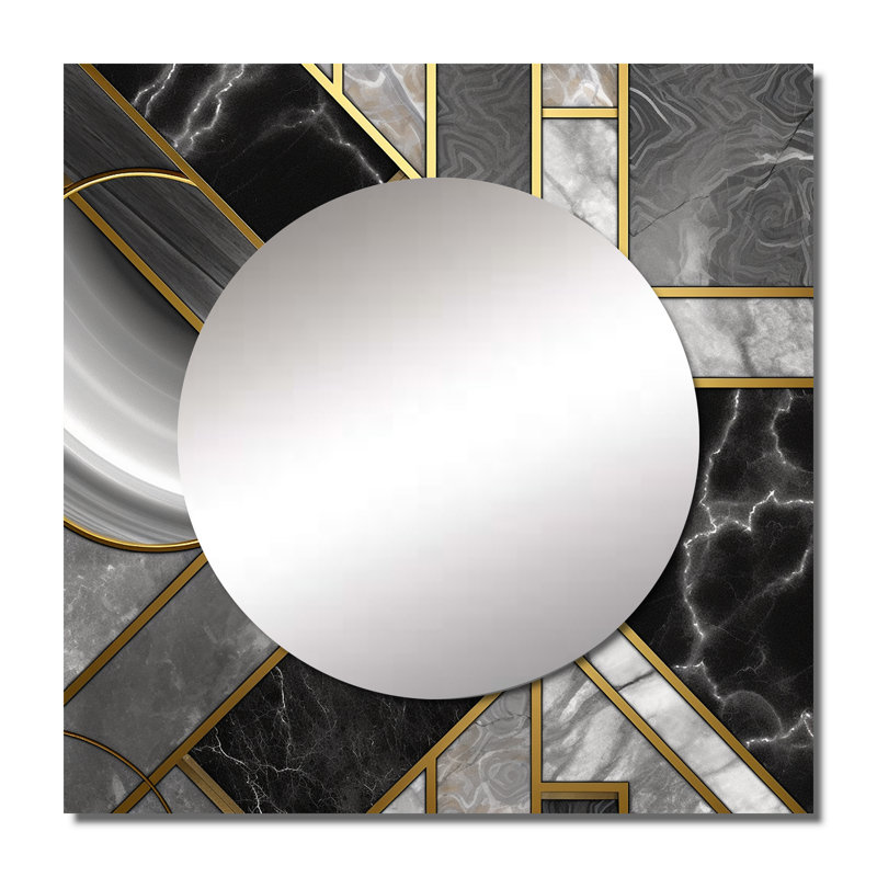 Chrisanthe - Marble Granite Agate With Touches Of Gold III Modern Geometric Square Mirror Wall Art For Bathroom, 23" x 23"