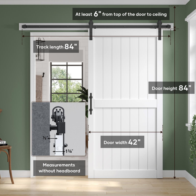 Panelled Manufactured Wood Barn Door with Installation Hardware Kit, 42" x 84"