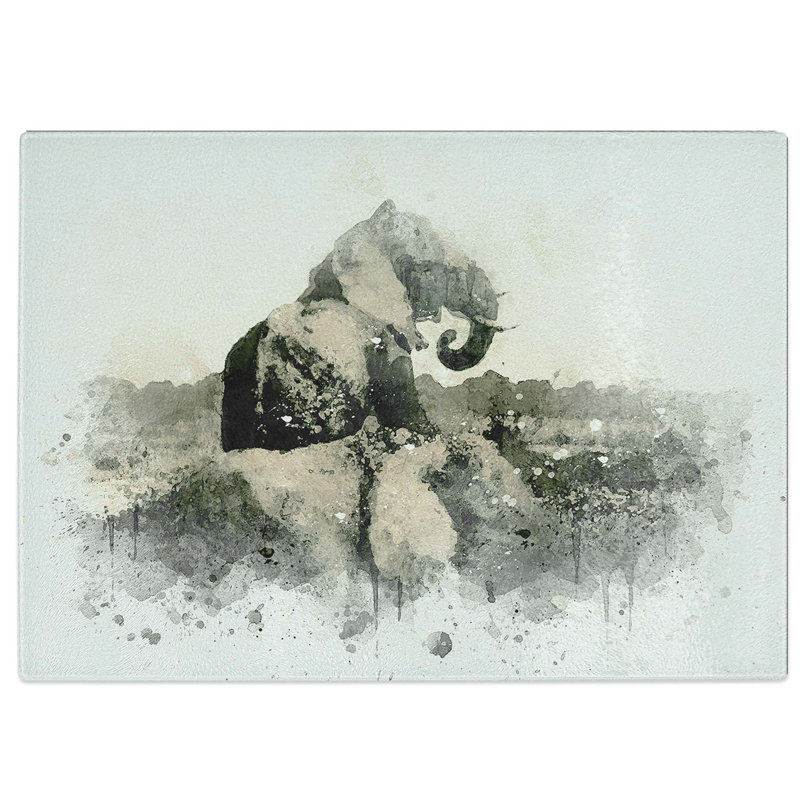Tempered Glass Two Elephants in Abstract Chopping Board, 39 cm W x 28.5 cm L