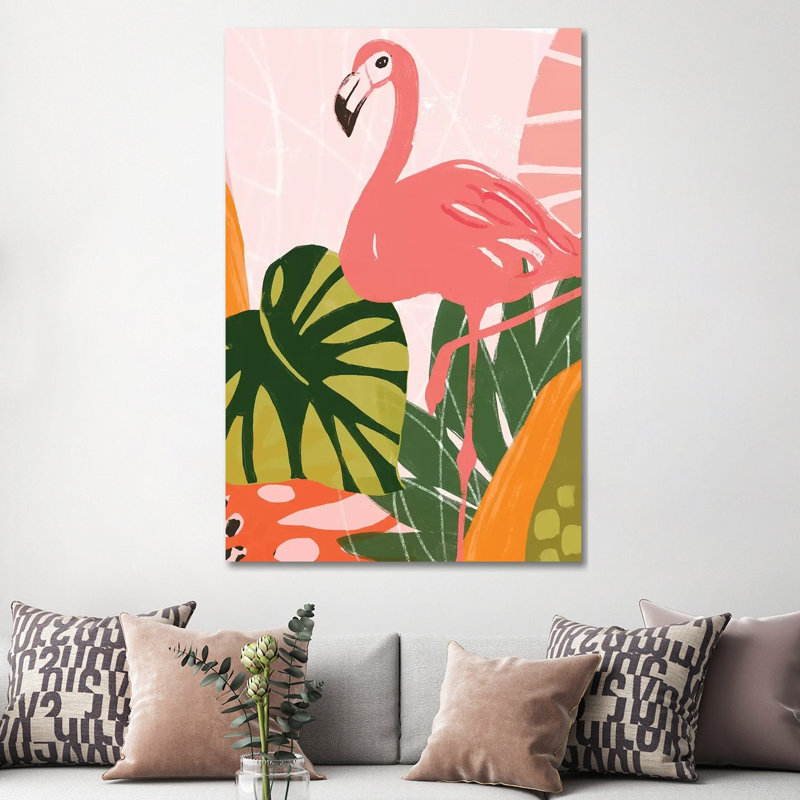 Jungle Flamingo I by June Erica Vess - Wrapped Canvas Gallery-Wrapped Canvas Giclée, 152.5 cm H x 101.5 cm W