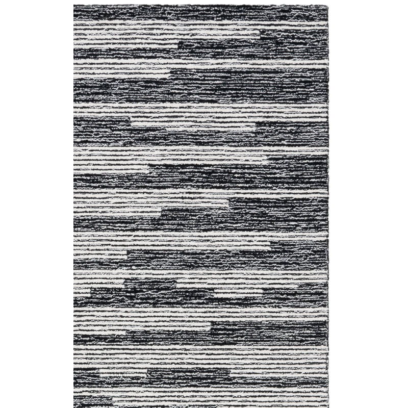 Doralia Ebony Hand Tufted Wool Cotton Rug in Black/Ivory, Rectangle 4' x 6'