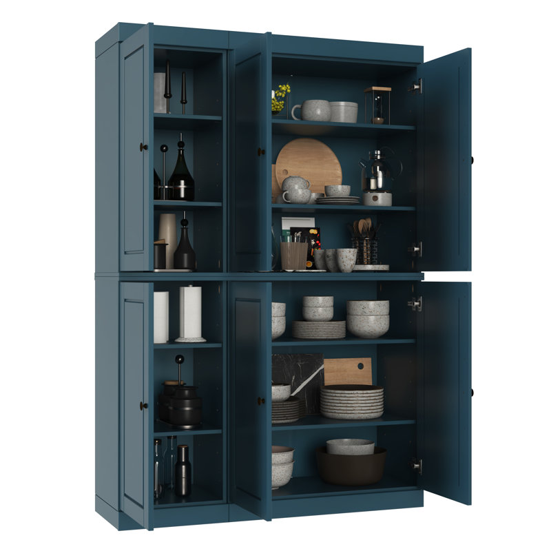 Grande armoire de cuisine Nicu 100% bois massif avec portes, tablettes réglables, armoire de rangement modulaire, l 48,5 po x H 71,5 po