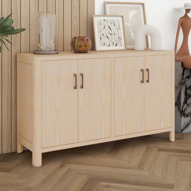 Buffet avec rangement, armoires de rangement de style campagnard avec 4 portes pour le salon, Naturel