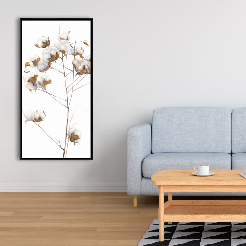 Cotton flowers branch - 24"x48" Framed canvas