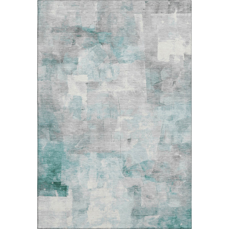 Premium Machine Washable Milardo AMF1697 Blocks Rug, Rectangle 9' x 12'