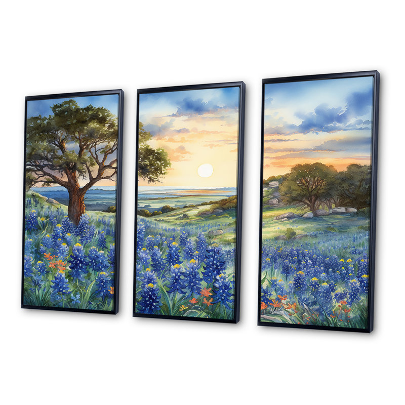 Gattilier - ensemble d'art mural Blue Bonnets, Cadre flottant noir, H 40 po x l 60 po x P 1 po