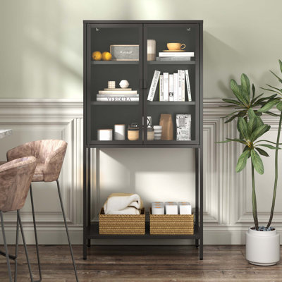 Armoire de rangement avec portes en verre et 2 tablettes réglables