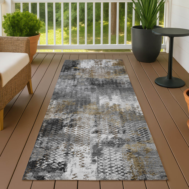 Machine Washable Indoor/Outdoor Chantille ACN2790 Abstract Rug, Gray, 2'3" x 7'6" Runner