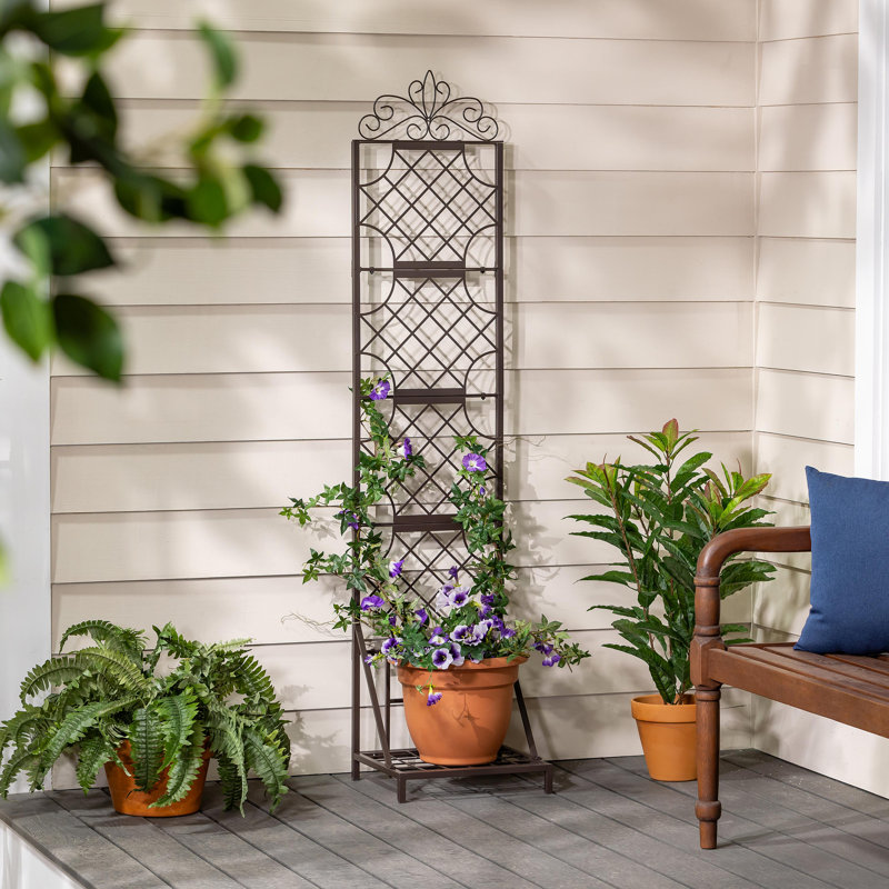 Metal Lattice Trellis with Planter Stand Grid