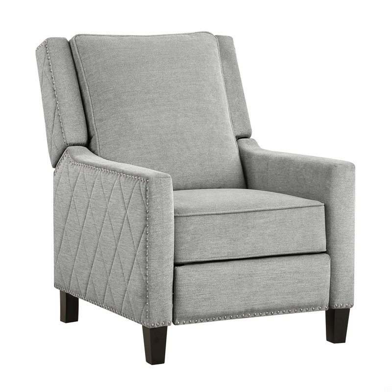 Reclining Chair 1Pc Textured Fabric Upholstered Nailhead Trim Solid Wood Frame Self-Reclining Motion Chair, Gray