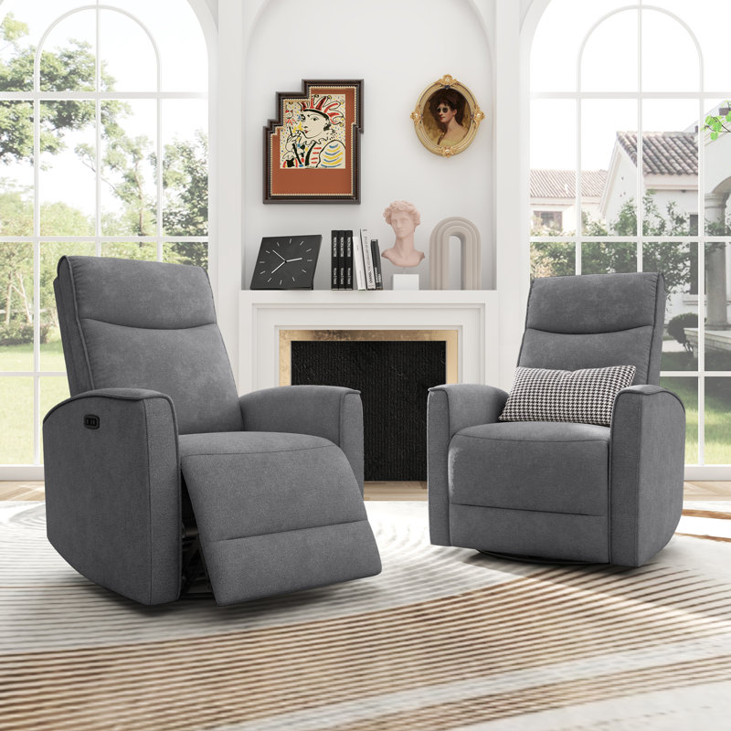 Naela 29.1'' Wide Modern and Soft Upholstered Swivel and Rocker Power Recliner (Set of 2), Gray Polyester Blend