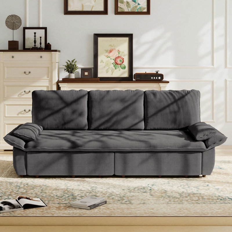 Divan-lit gigogne convertible 3-en-1 94,5 po très grand lit, causeuse multifonctionnelle en velours côtelé gris, 94.5", Gris